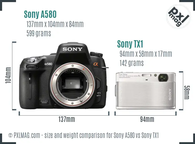 Sony A580 vs Sony TX1 size comparison
