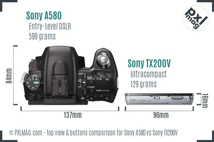 Sony A580 vs Sony TX200V top view buttons comparison