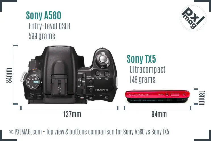 Sony A580 vs Sony TX5 top view buttons comparison