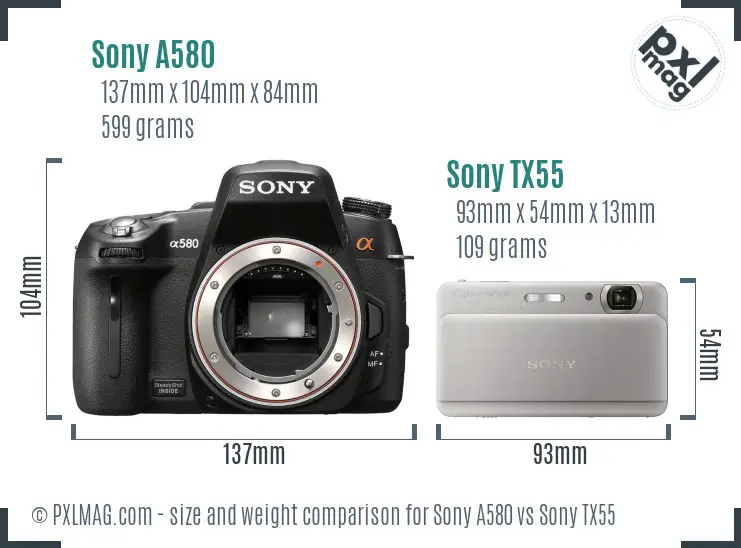 Sony A580 vs Sony TX55 size comparison