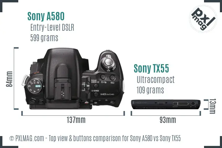 Sony A580 vs Sony TX55 top view buttons comparison
