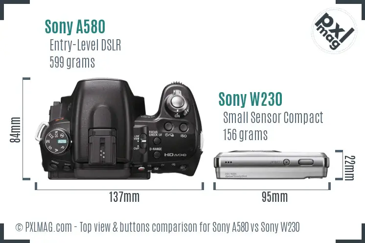 Sony A580 vs Sony W230 top view buttons comparison