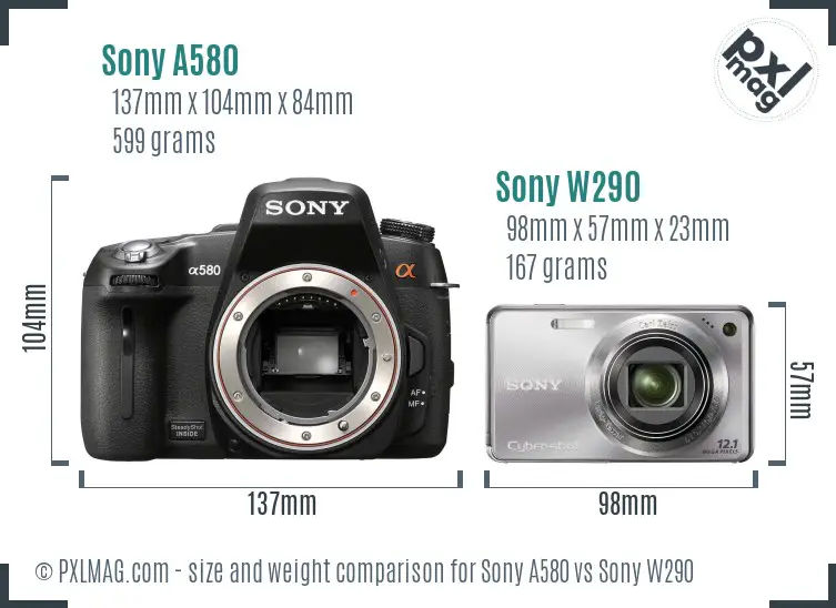 Sony A580 vs Sony W290 size comparison