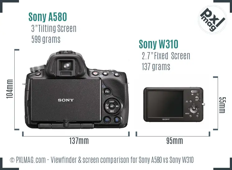 Sony A580 vs Sony W310 Screen and Viewfinder comparison