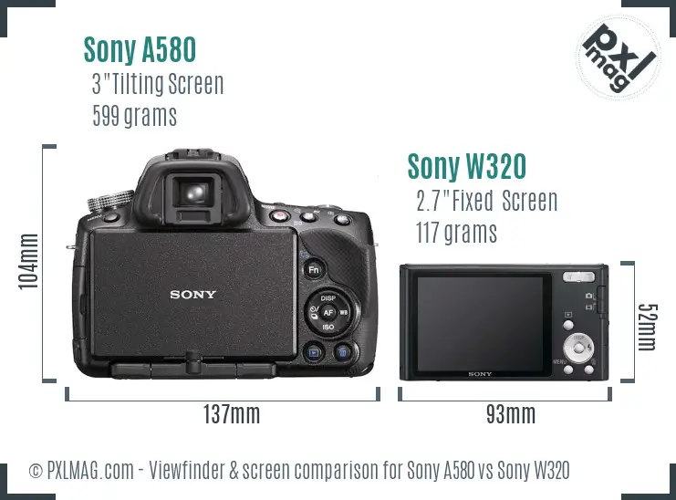 Sony A580 vs Sony W320 Screen and Viewfinder comparison