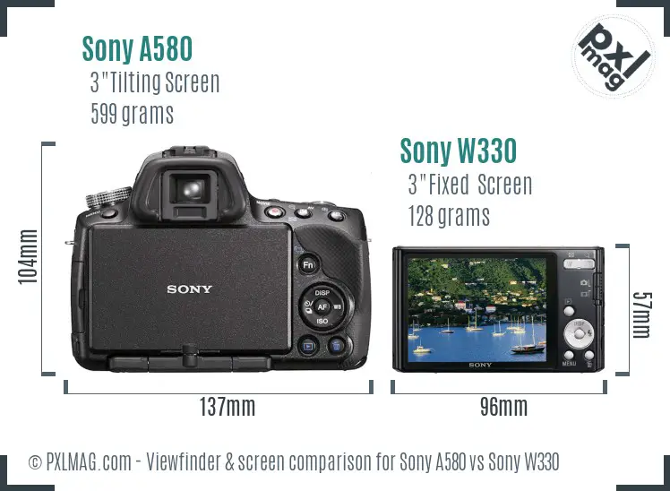 Sony A580 vs Sony W330 Screen and Viewfinder comparison