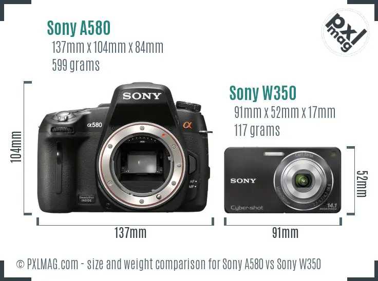 Sony A580 vs Sony W350 size comparison
