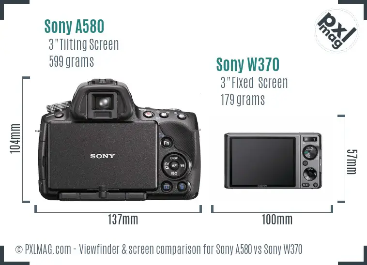 Sony A580 vs Sony W370 Screen and Viewfinder comparison