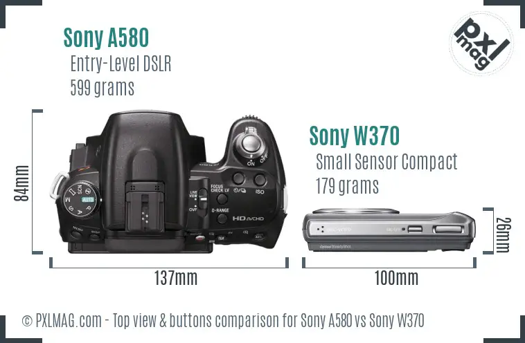 Sony A580 vs Sony W370 top view buttons comparison