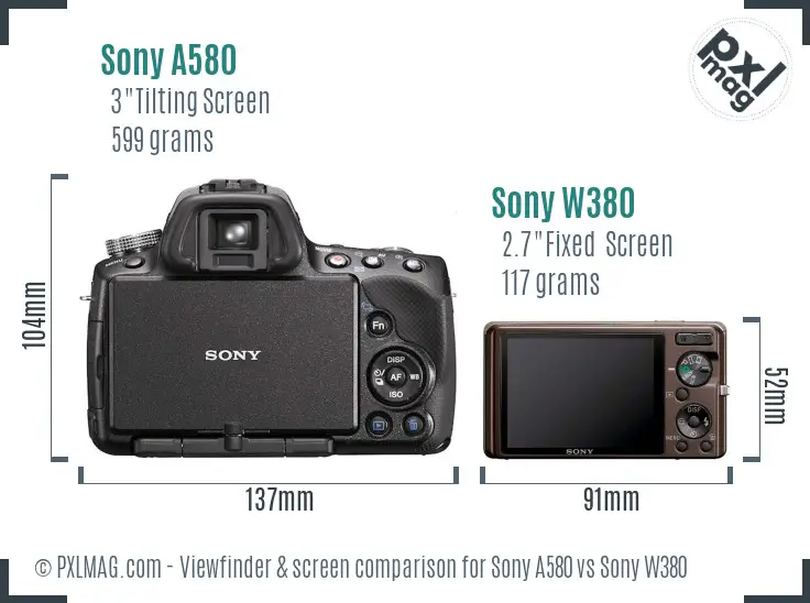 Sony A580 vs Sony W380 Screen and Viewfinder comparison