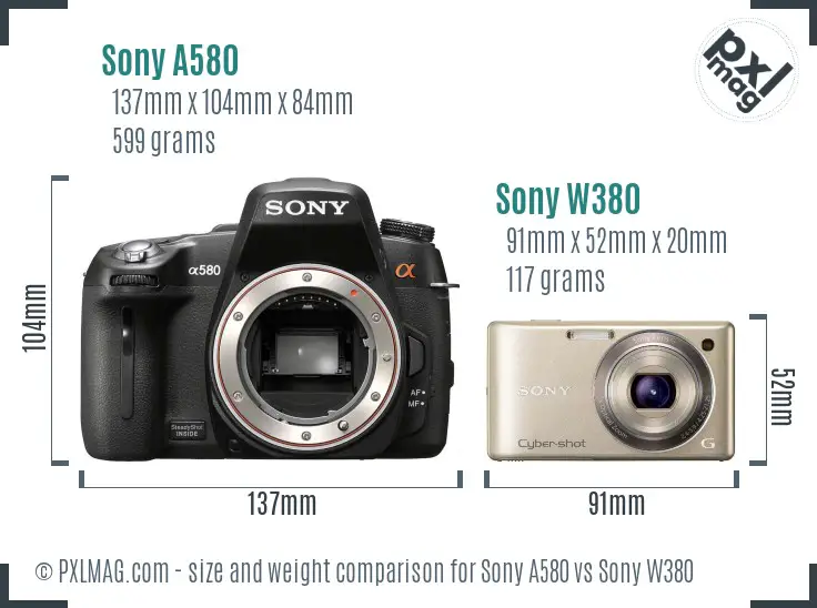 Sony A580 vs Sony W380 size comparison