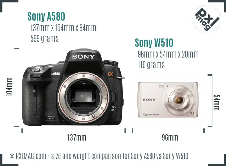 Sony A580 vs Sony W510 size comparison