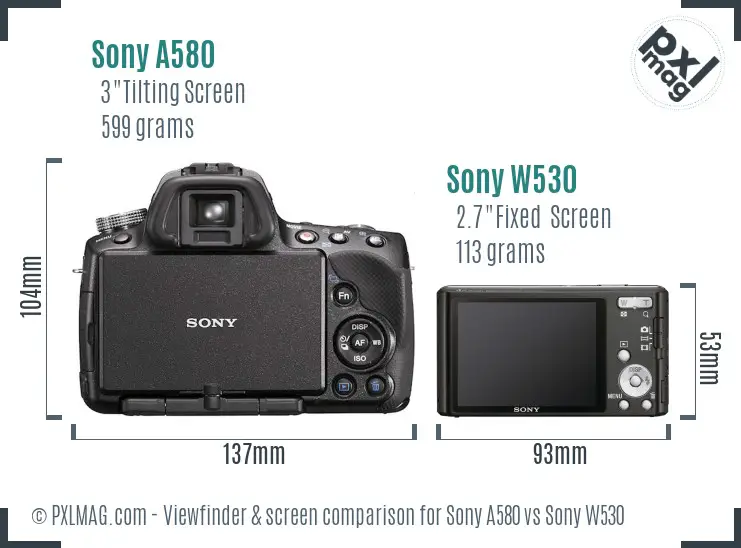 Sony A580 vs Sony W530 Screen and Viewfinder comparison