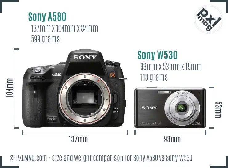 Sony A580 vs Sony W530 size comparison