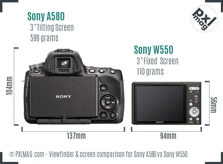 Sony A580 vs Sony W550 Screen and Viewfinder comparison