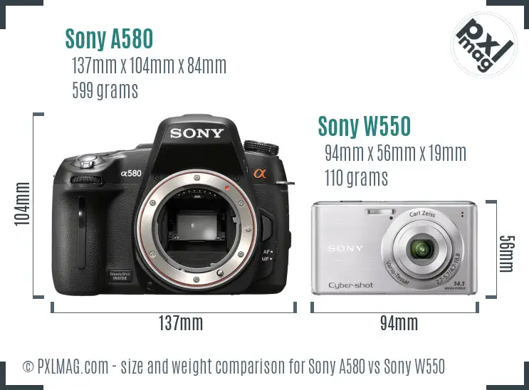 Sony A580 vs Sony W550 size comparison