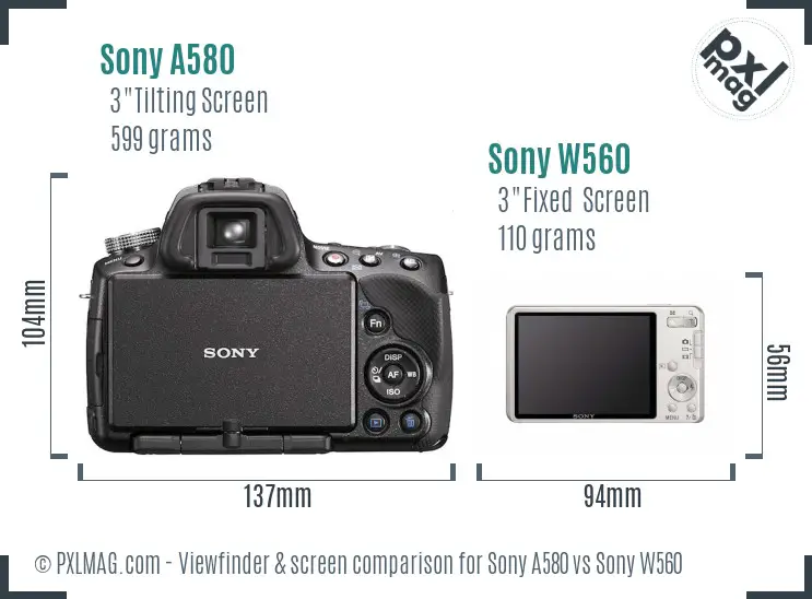 Sony A580 vs Sony W560 Screen and Viewfinder comparison