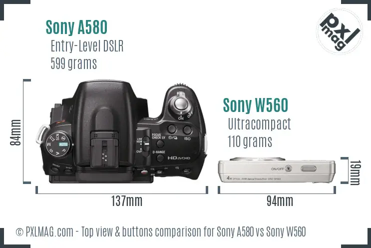 Sony A580 vs Sony W560 top view buttons comparison