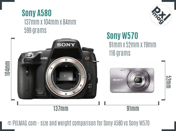 Sony A580 vs Sony W570 size comparison