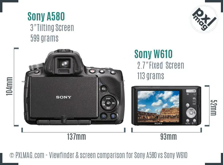 Sony A580 vs Sony W610 Screen and Viewfinder comparison