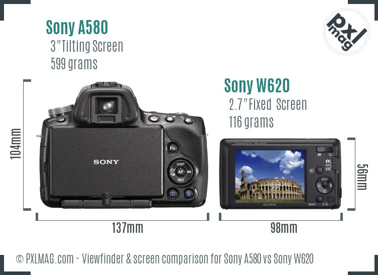 Sony A580 vs Sony W620 Screen and Viewfinder comparison