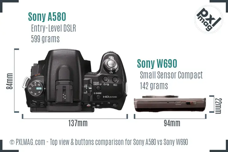 Sony A580 vs Sony W690 top view buttons comparison
