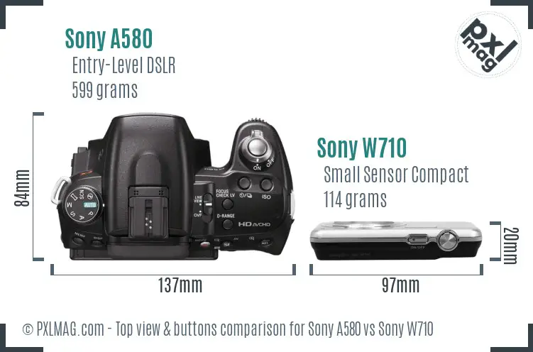 Sony A580 vs Sony W710 top view buttons comparison