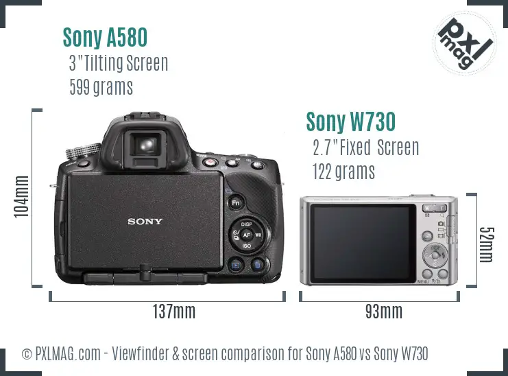 Sony A580 vs Sony W730 Screen and Viewfinder comparison