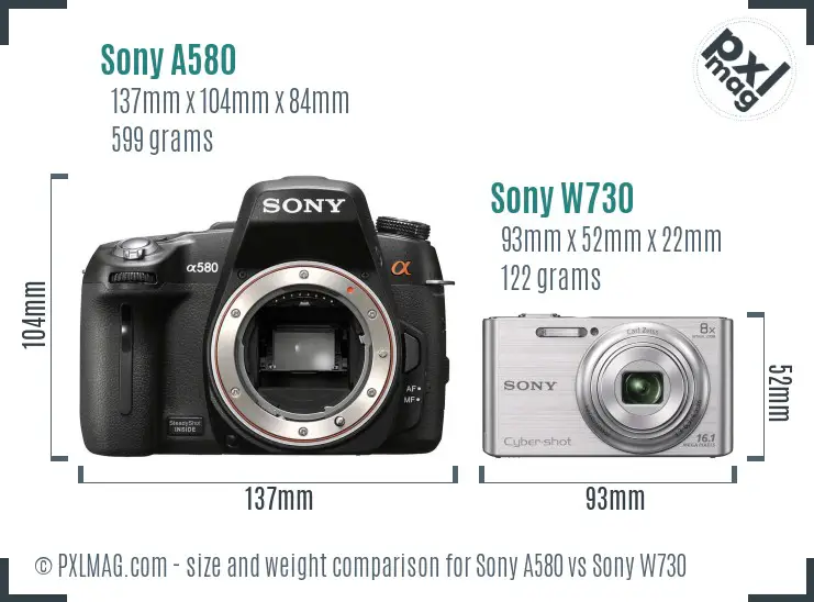 Sony A580 vs Sony W730 size comparison