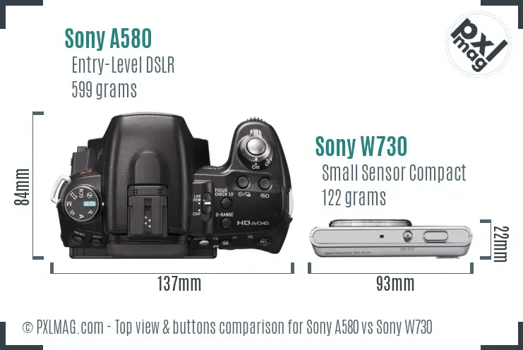 Sony A580 vs Sony W730 top view buttons comparison