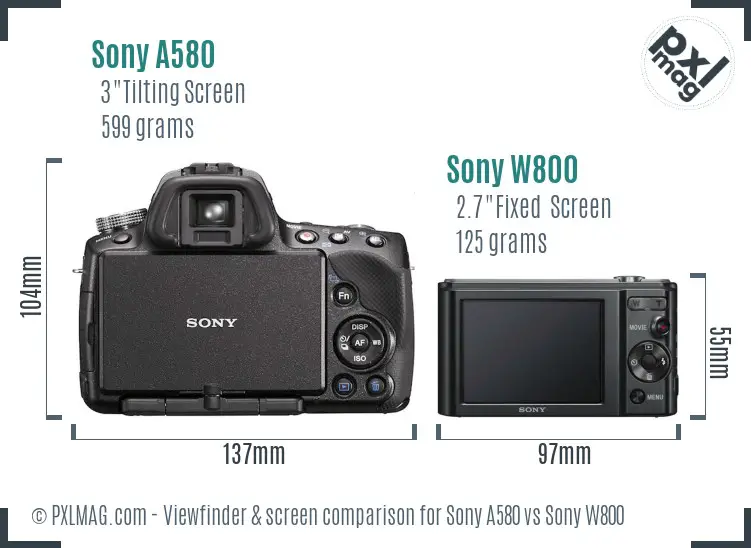 Sony A580 vs Sony W800 Screen and Viewfinder comparison