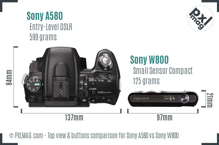 Sony A580 vs Sony W800 top view buttons comparison