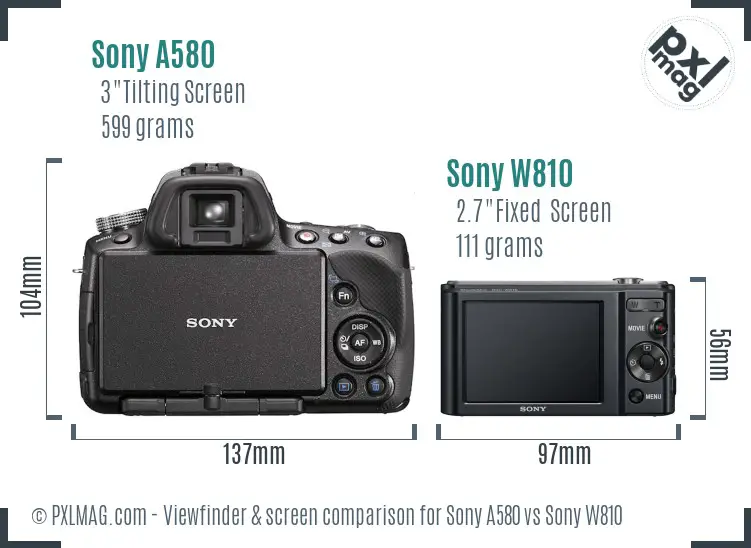 Sony A580 vs Sony W810 Screen and Viewfinder comparison