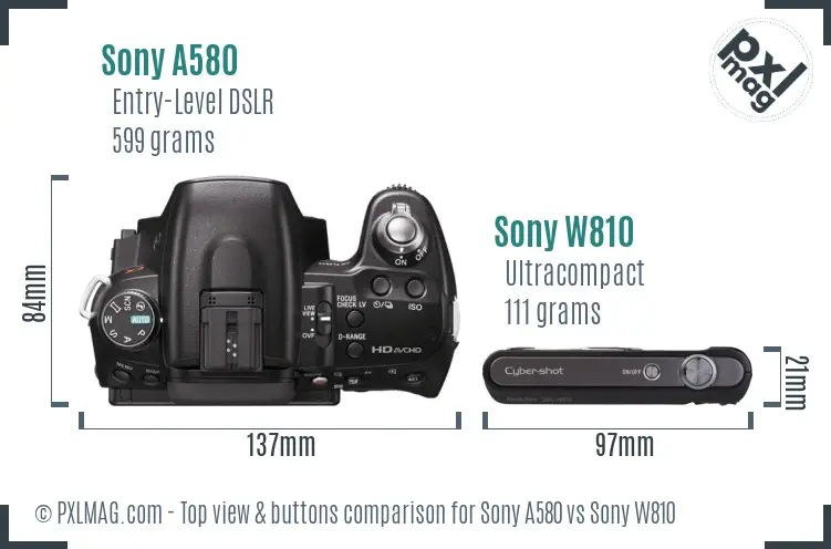 Sony A580 vs Sony W810 top view buttons comparison