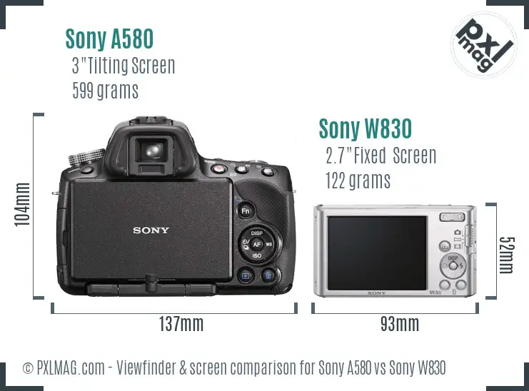 Sony A580 vs Sony W830 Screen and Viewfinder comparison