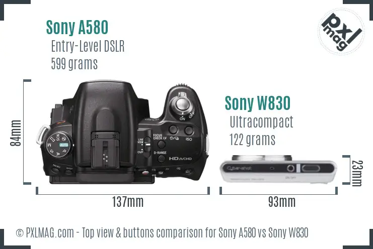 Sony A580 vs Sony W830 top view buttons comparison