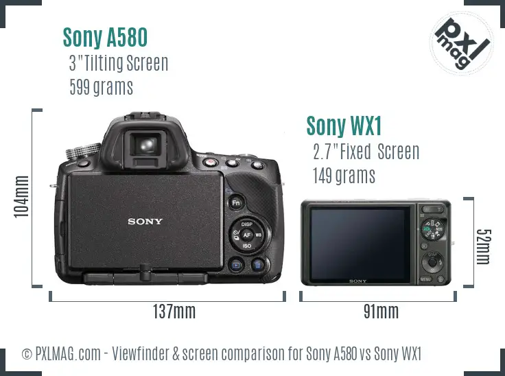 Sony A580 vs Sony WX1 Screen and Viewfinder comparison