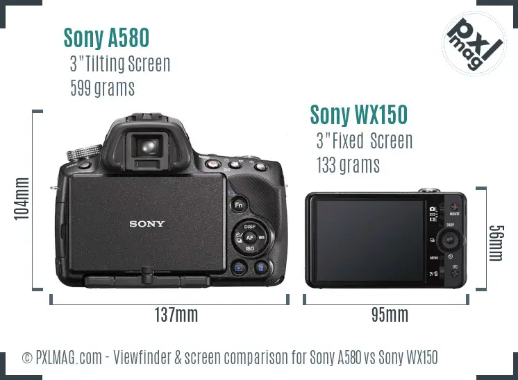Sony A580 vs Sony WX150 Screen and Viewfinder comparison