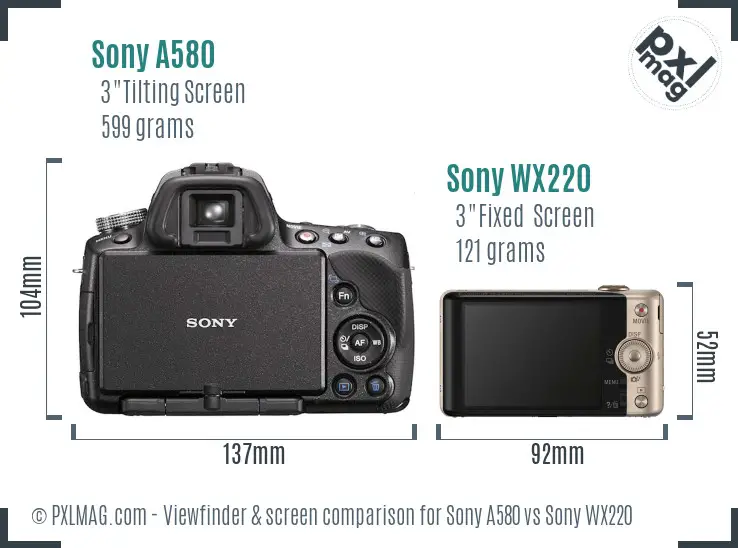 Sony A580 vs Sony WX220 Screen and Viewfinder comparison
