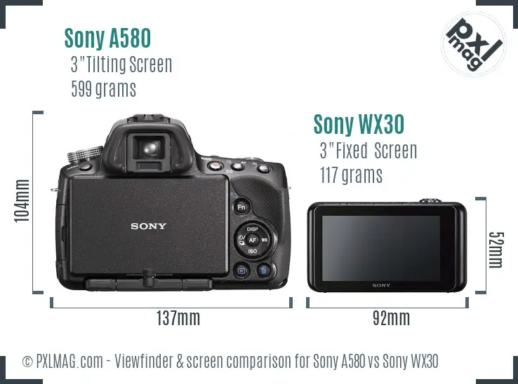 Sony A580 vs Sony WX30 Screen and Viewfinder comparison