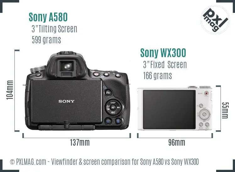 Sony A580 vs Sony WX300 Screen and Viewfinder comparison