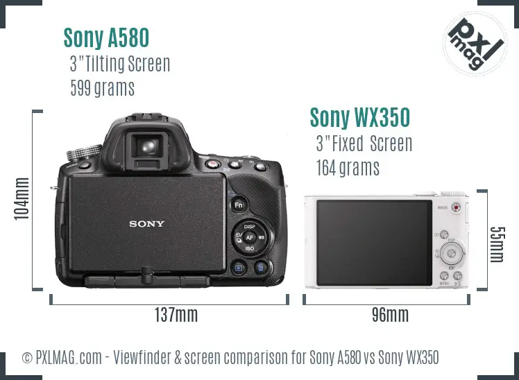 Sony A580 vs Sony WX350 Screen and Viewfinder comparison