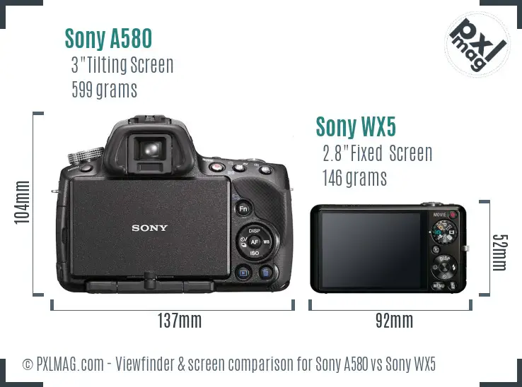 Sony A580 vs Sony WX5 Screen and Viewfinder comparison