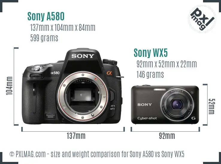 Sony A580 vs Sony WX5 size comparison