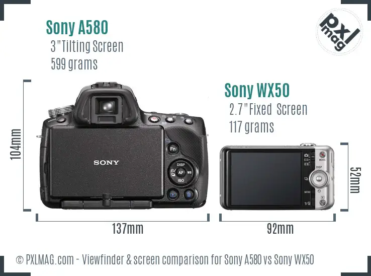 Sony A580 vs Sony WX50 Screen and Viewfinder comparison