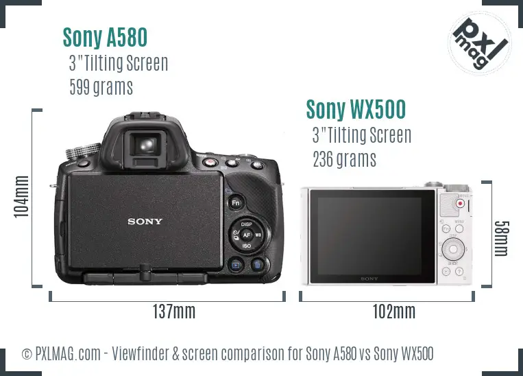 Sony A580 vs Sony WX500 Screen and Viewfinder comparison