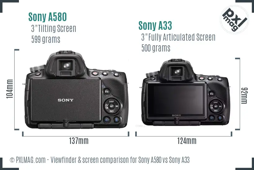 Sony A580 vs Sony A33 Screen and Viewfinder comparison