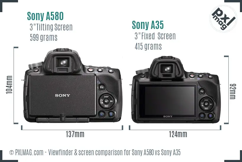 Sony A580 vs Sony A35 Screen and Viewfinder comparison
