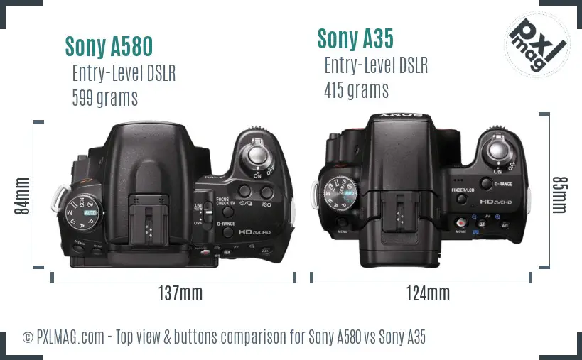 Sony A580 vs Sony A35 top view buttons comparison