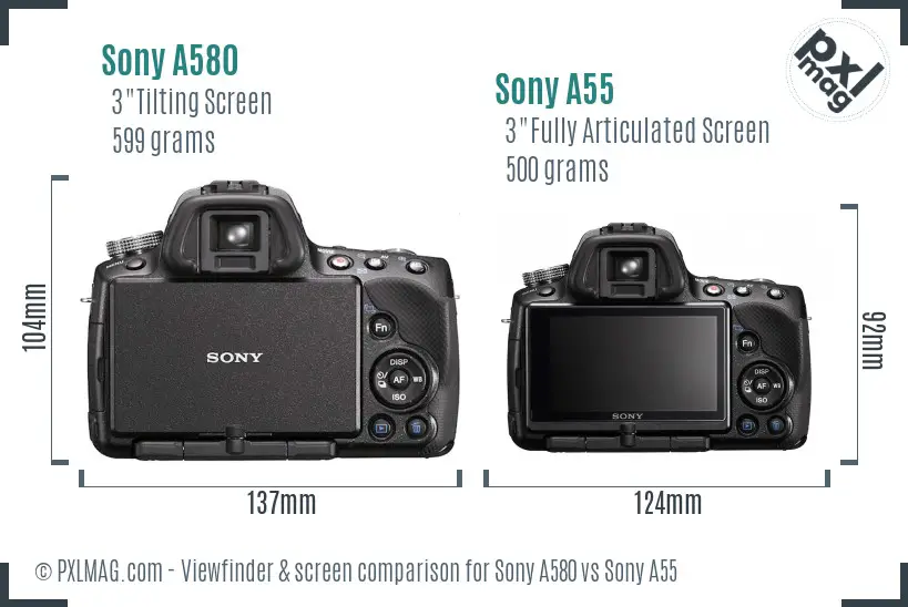 Sony A580 vs Sony A55 Screen and Viewfinder comparison